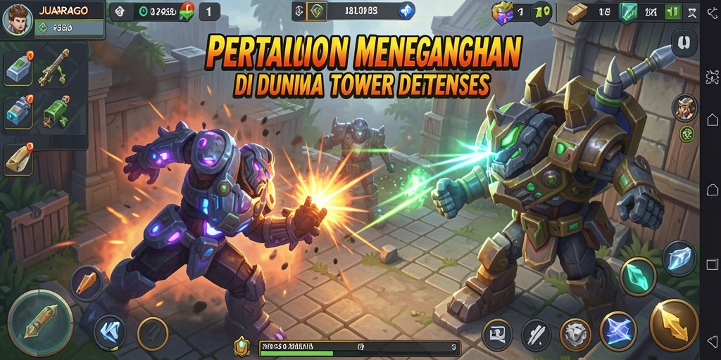 Screenshot gameplay JUARAGO menampilkan grafik menarik dan strategi Tower Defense yang mendalam.