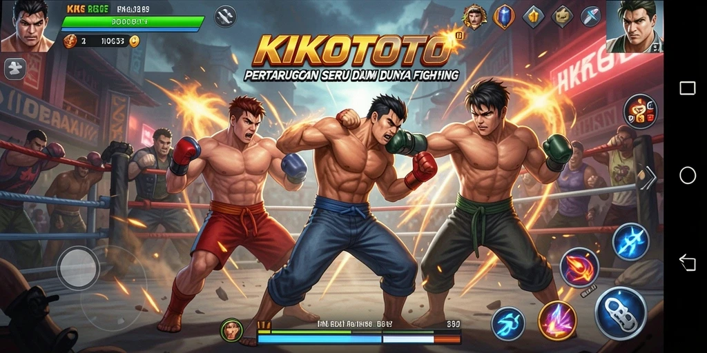 Screenshot utama KIKOTOTO menampilkan aksi pertarungan yang mendebarkan.