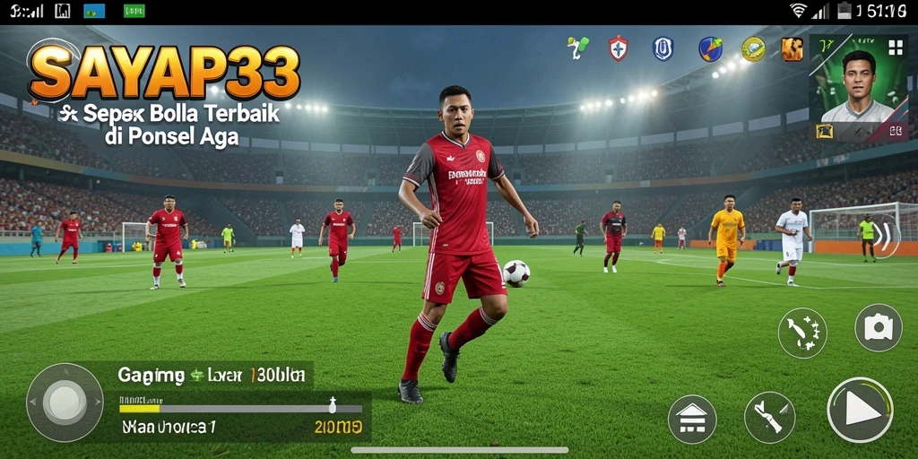 Screenshot utama SAYAP33 menampilkan aksi seru pertarungan sepak bola.