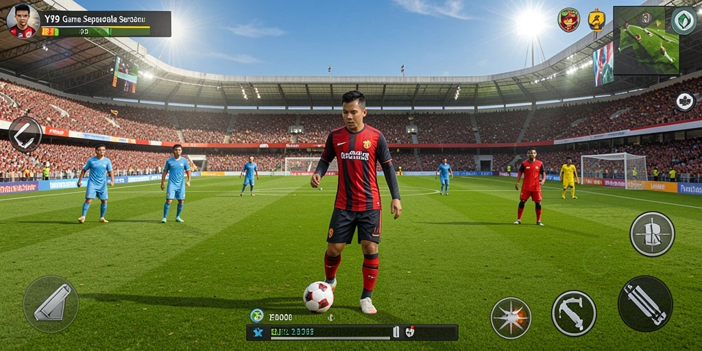 Tangkapan layar Y89 menampilkan gameplay sepak bola yang mendebarkan.